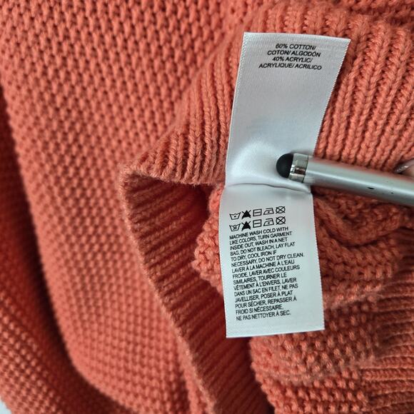 Lucky Brand Hooded Pullover Sweater Sz XL Coral Orange Knit Long Sleeve Slouchy - Picture 10 of 14